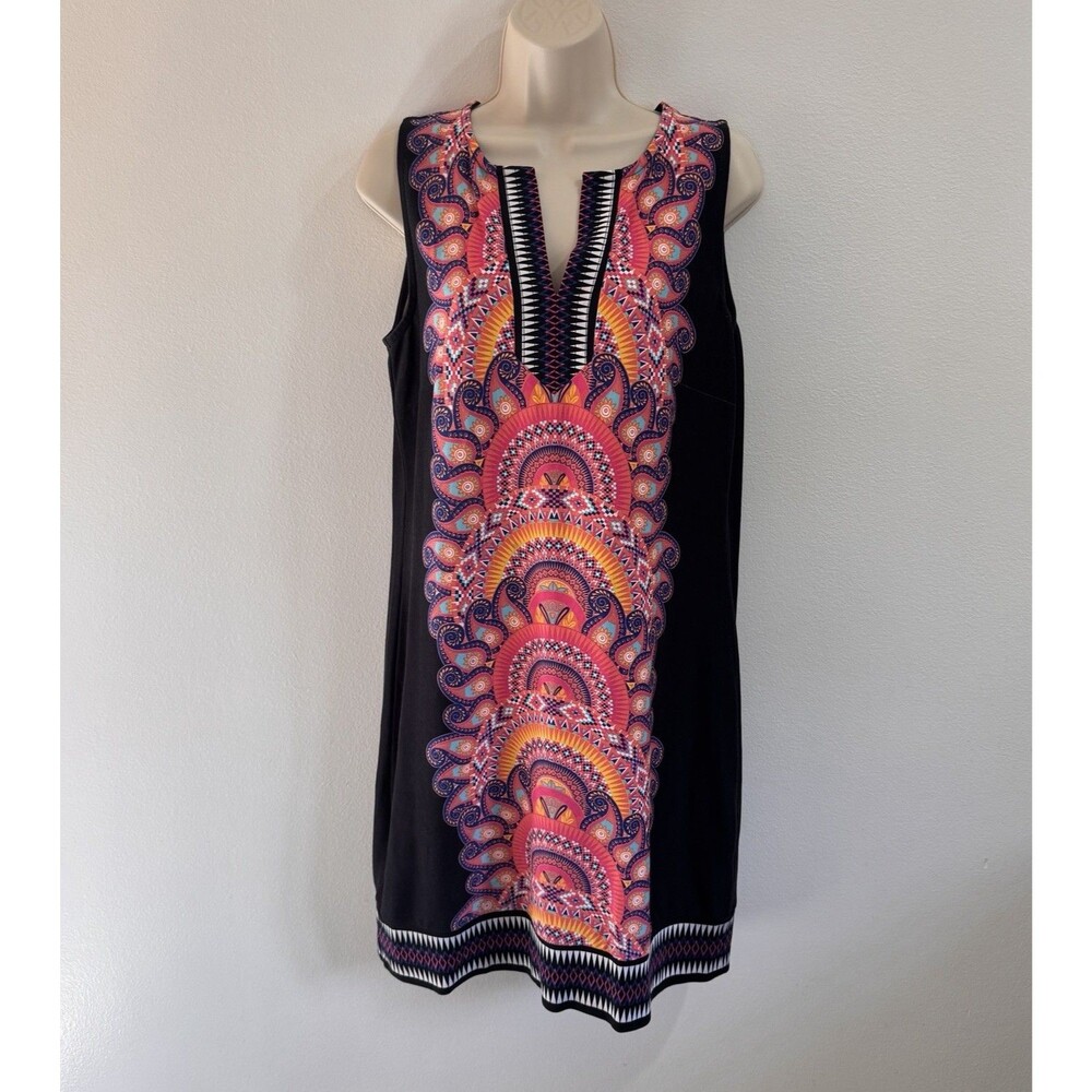 New York & Company Shirt Dress M Shift Paisley Colorful Black Pink 100% Cotton